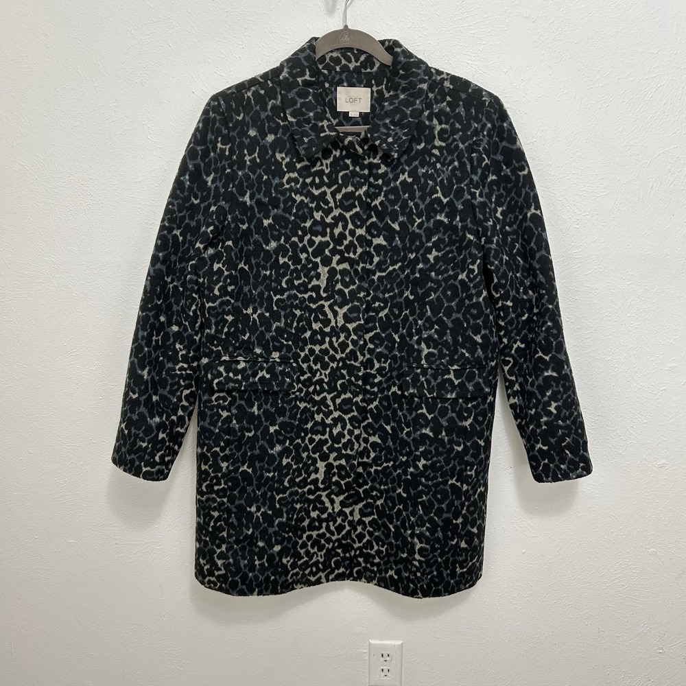 Ann Taylor Loft Car Coat Size XL Cheetah Animal Print Black Goth Mob Wife Whimsy
